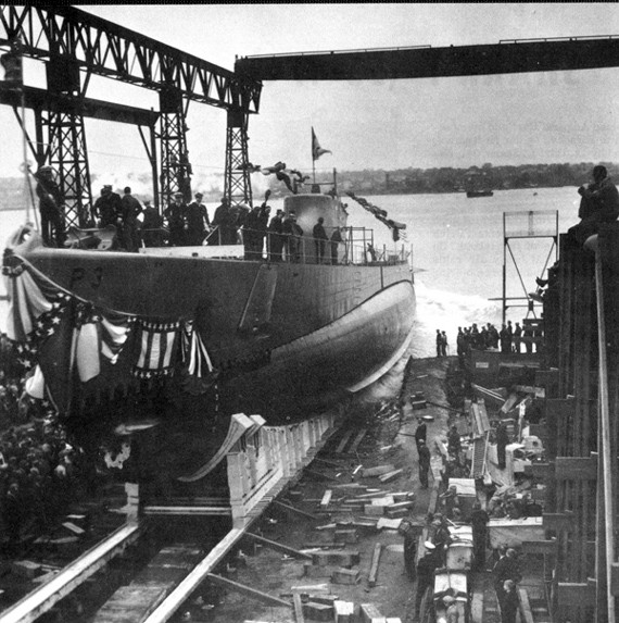 Launching USS Shark, Groton, 21 May 1935