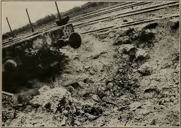 RESULT OF SHOT FROM BATTERY NO. 1, ON GERMANY STRATEGIC RAILWAY AT LAON.