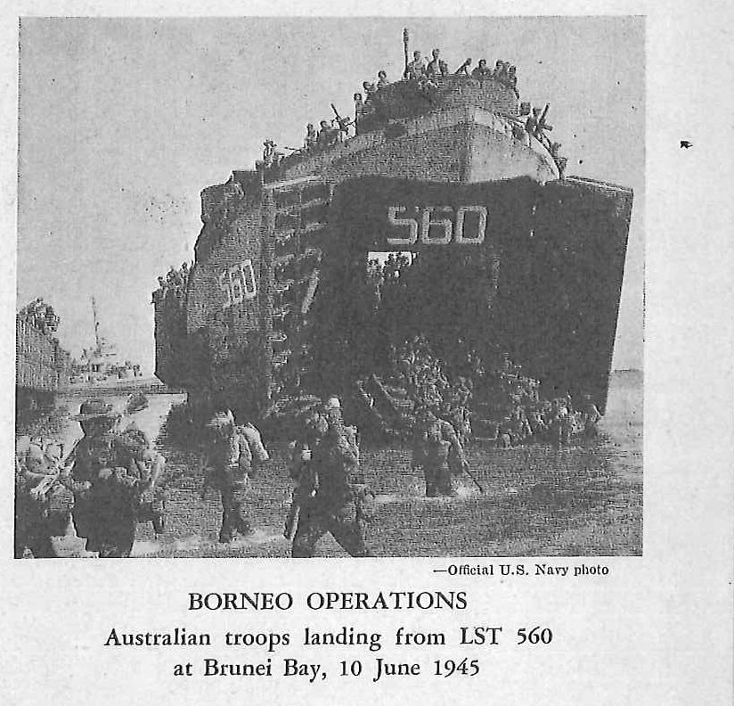 BORNEO OPERATIONS - Australian troops landing from LST 560 at Brunei Bay, 10 June 1945