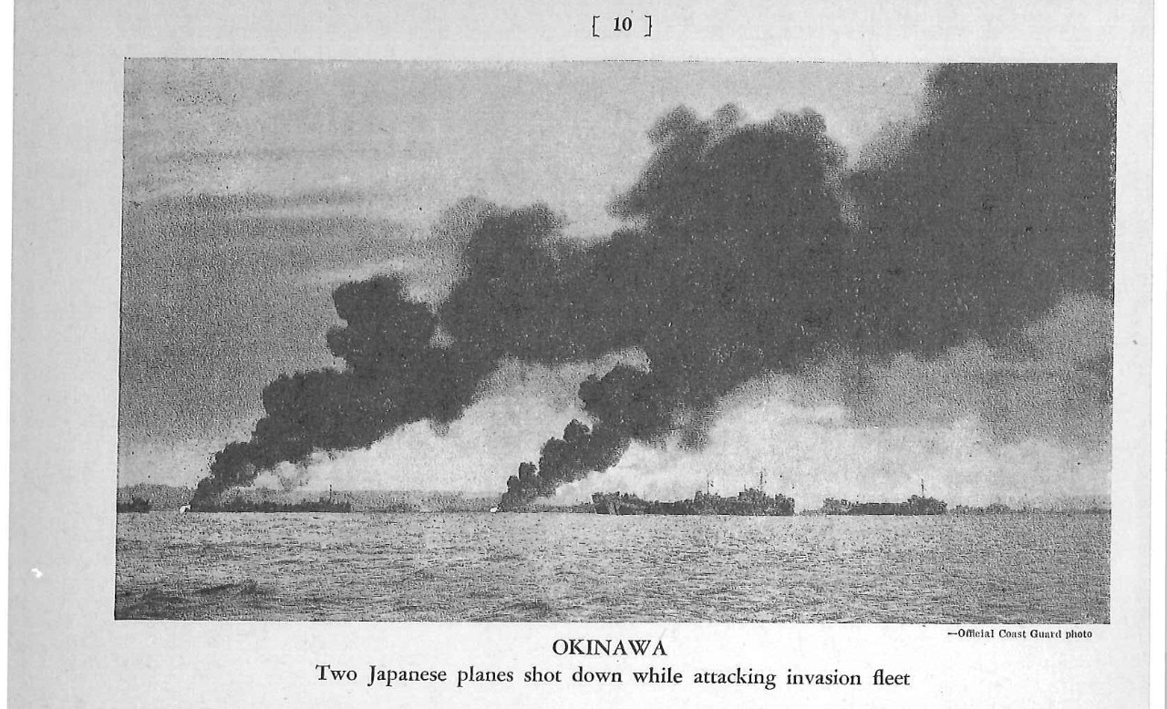 Okinawa Two Japanese planes shot down while attacking invasion fleet