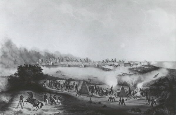 Image - The US Naval Battery during the bombardment of Vera Cruz on 24 and 25 March 1847. The Battery was composed of heavy guns from the US Squadron under Commodore Matthew C. Perry, and commanded by the officers opposite their guns. 