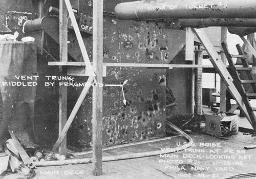Photo 8: Fragment damage to vent trunk on superstructure at frame 54.