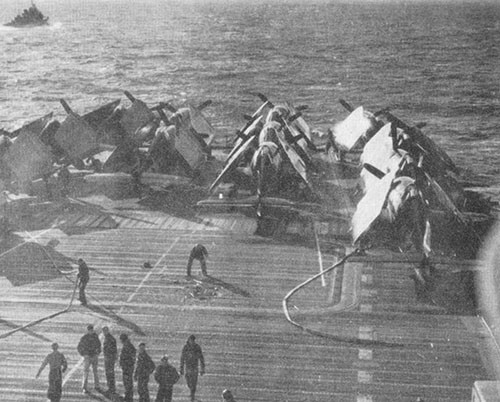 Photo H-1: Dud hit. Forward elevator showing point of initial impact.