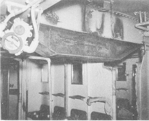 Photo No. 14: Stiffener installed by ship's force en route to Ulithi. It is under No. 5 port main deck longitudinal, at frame 81.
