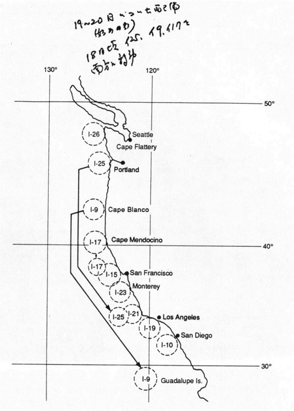 Image - This figure displays the approximate patrol areas as of 20 December 1941. The Japanese above, which is reproduced from the original map, states: "The submarines were assigned on the 19-20th. About the 18th, I-25, I-9, I-17, were ordered to the south."