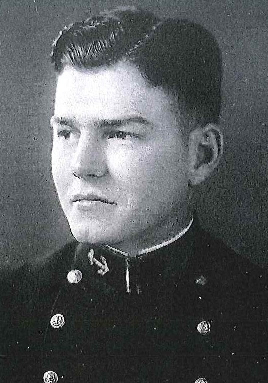 Photo of Captain John H. Carmichael, Jr. copied from page 97 of the 1936 edition of the U.S. Naval Academy yearbook 'Lucky Bag'.