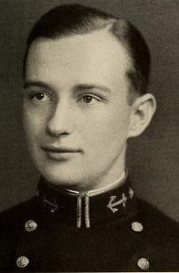 Photo of Rear Admiral John E. Dacey copied from page 107 of the 1938 edition of the U.S. Naval Academy yearbook 'Lucky Bag' Dacey graduated with distinction, first in a class of 428 members .