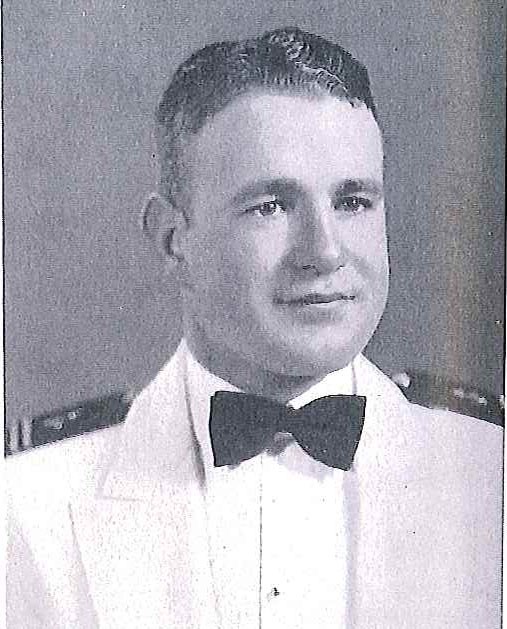 Photo of Lieutenant Joseph R. Defrees copied from no page # of the 1941 edition of the U.S. Naval Academy yearbook 'Lucky Bag'.