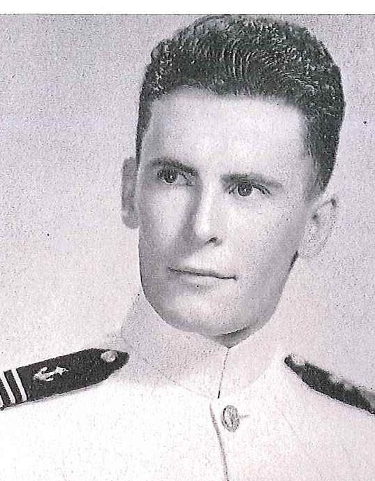 Photo of Rear Admiral John M. DeLargy copied from page 190 of the 1943 edition of the U.S. Naval Academy yearbook 'Lucky Bag'.