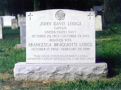John Davis Lodge's tombstone at Arlington National Cemetery.