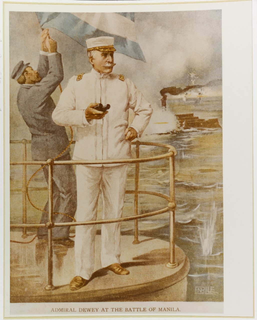 "Dewey at the Battle of Manila" 1 May 1898. Depicting Dewey on the Bridge of His Flagship Olympia (C-6), in the Spanish-American War. Naval Historical Center, Photographic Branch, #NH84510