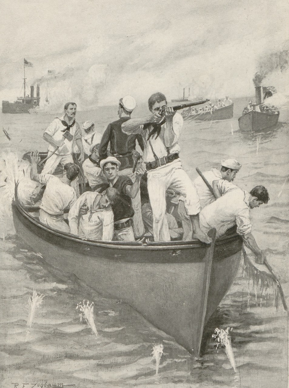 An artist's rendition of cable-cutting operations at the Battle of Punta de la Colorados.
