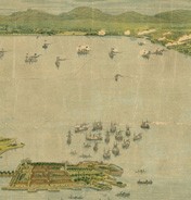 An artist's rendition of the siege of Manila on August 13, 1898 (mistakenly titled the "Battle of Manila").