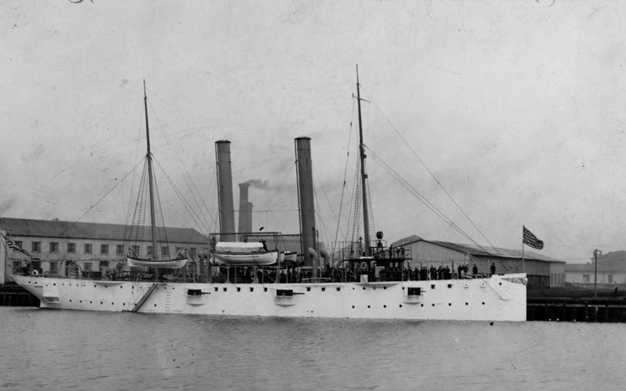 A picture of the USS Nashville, the ship that captured the first Spanish prize Buena Ventura.