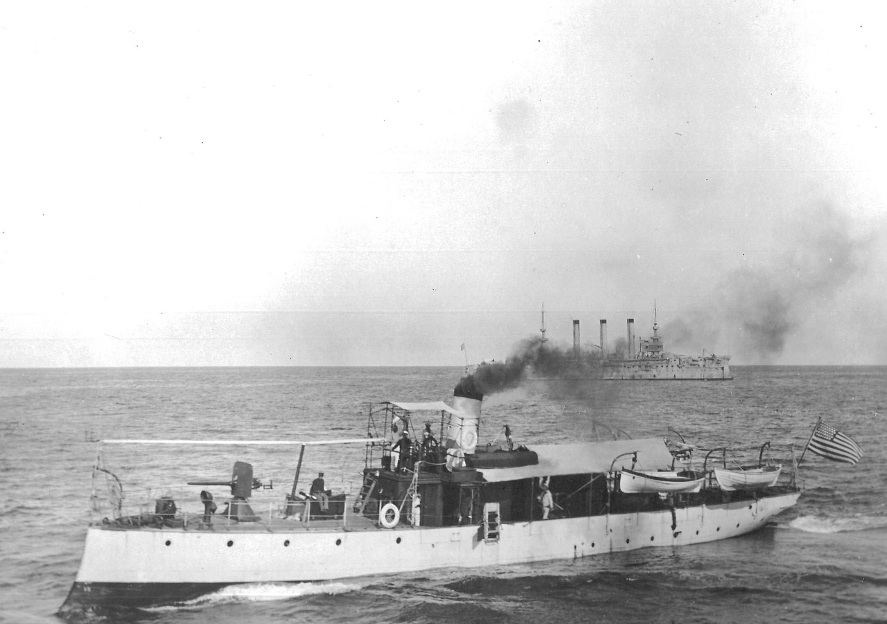 A photograph of a gunboat on patrol.