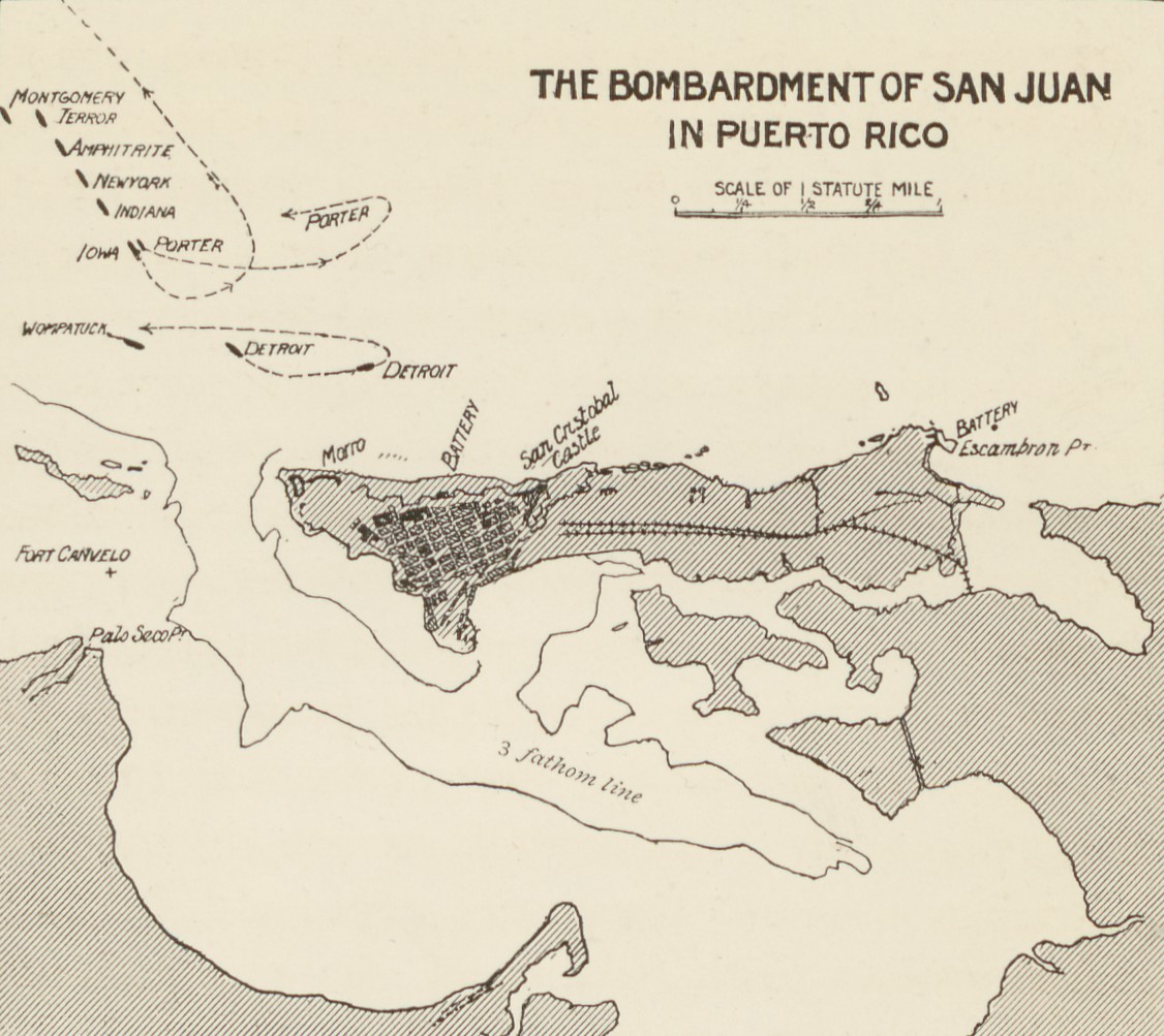 A map depicting American fleet maneuvers at San Juan de Puerto Rico on 12 May 1898.