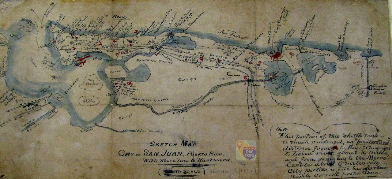 A map drawn by Lieutenatant Henry H. Whitney of the U.S. Army who went on a reconnaissance mission in May 1898. 