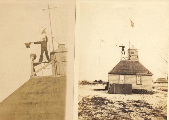 Two pictures of a semaphore tower which was an important asset of the Coast Signal Service.