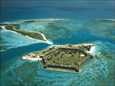 A aerial view of Fort Jefferson which was located in the Dry Tortugas and was a rallying point for the US Navy.