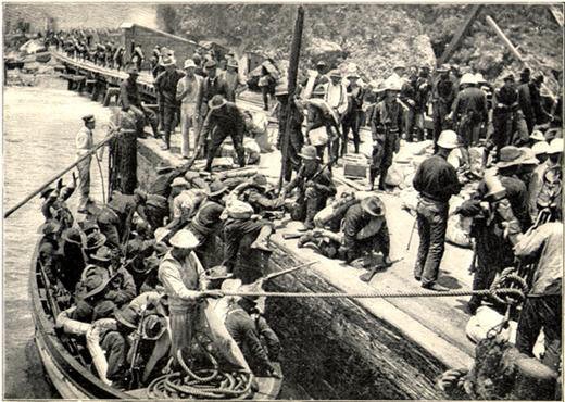 A photograph of troops landing at Daiquiri on June 22, 1898.