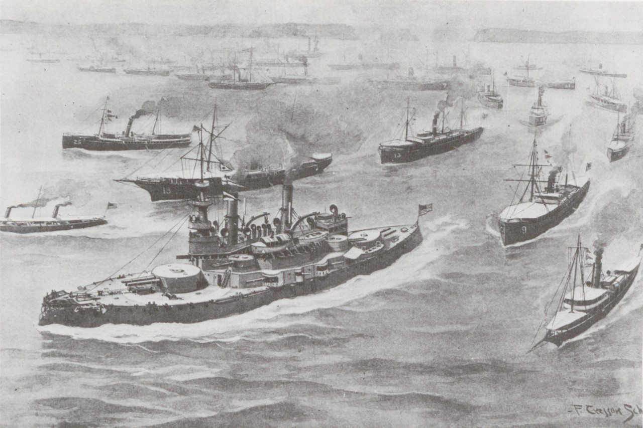 An artist's rendition of the ship convoy en route to Cuba.