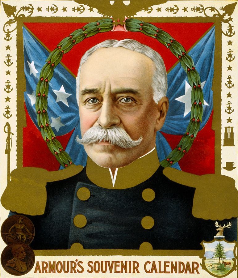 A color poster depicting Admiral George Dewey as a hero.