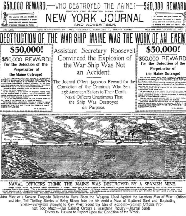A headline article of New York Journal and Advertiser that appeared on 17 February 1898.