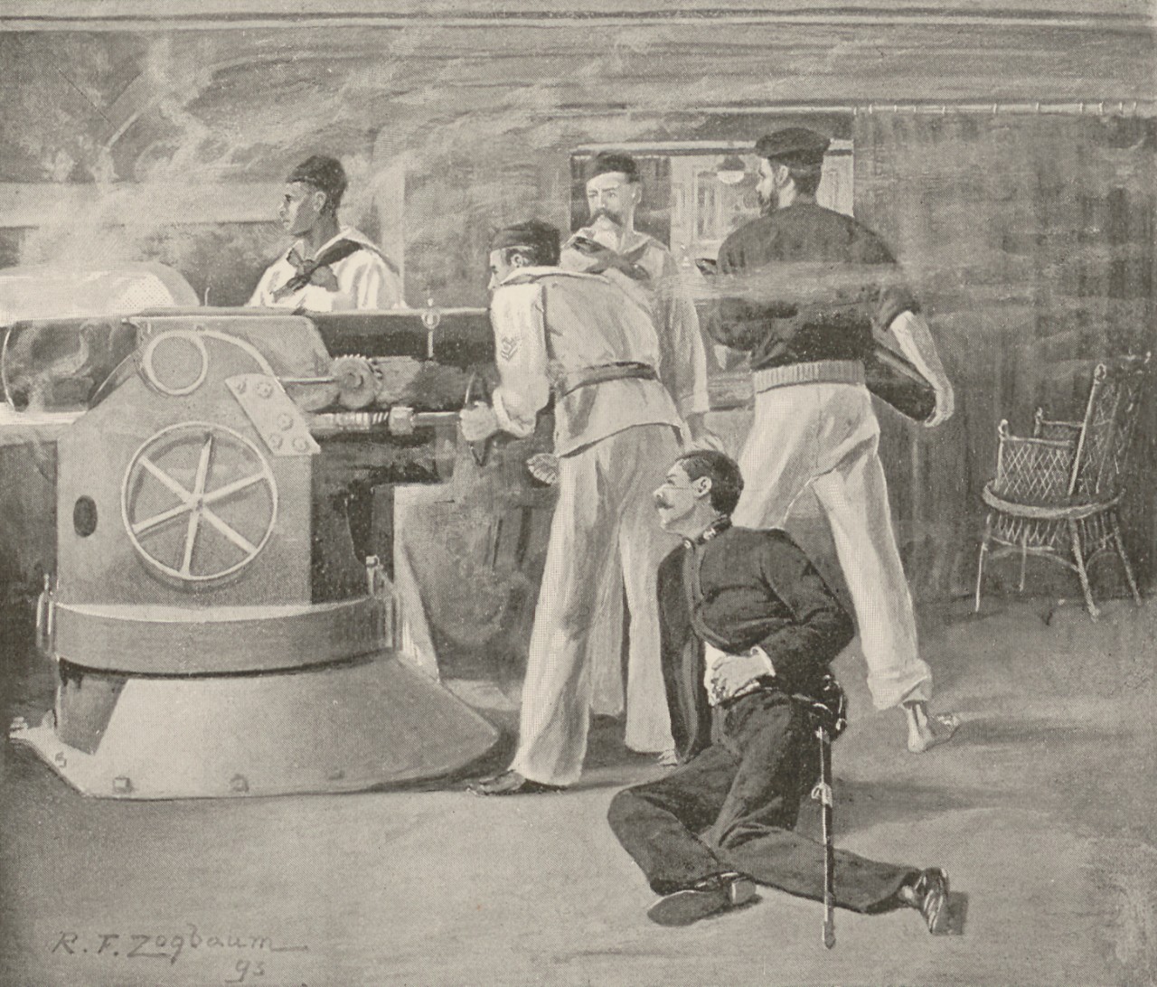 Rufus F. Zogbaum's artistic rendition of manning the guns during a battle.