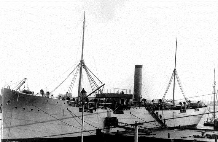 A pciture of the USS Merrimac, the ship which was scuttled in Santiago Harbor.