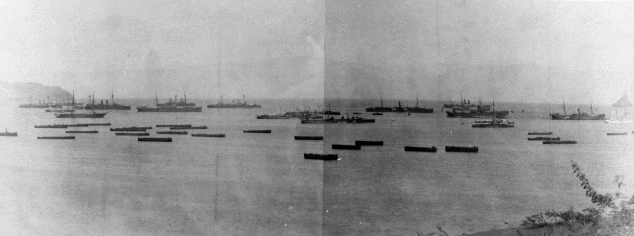 A picture of Cervera's fleet massing at Cape Verde Islands.