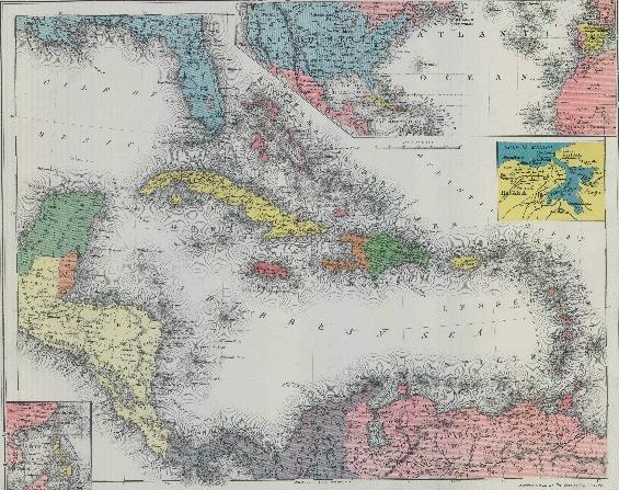 A contemporary color map of the West Indies.