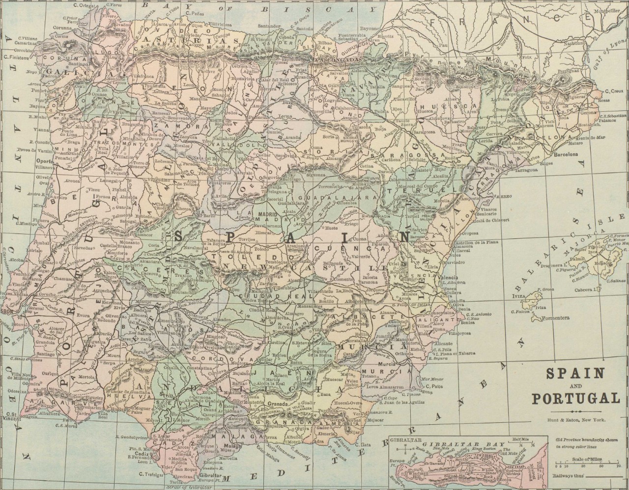 A contemporary map of Spain, which was published at the time of the Spanish-American War.