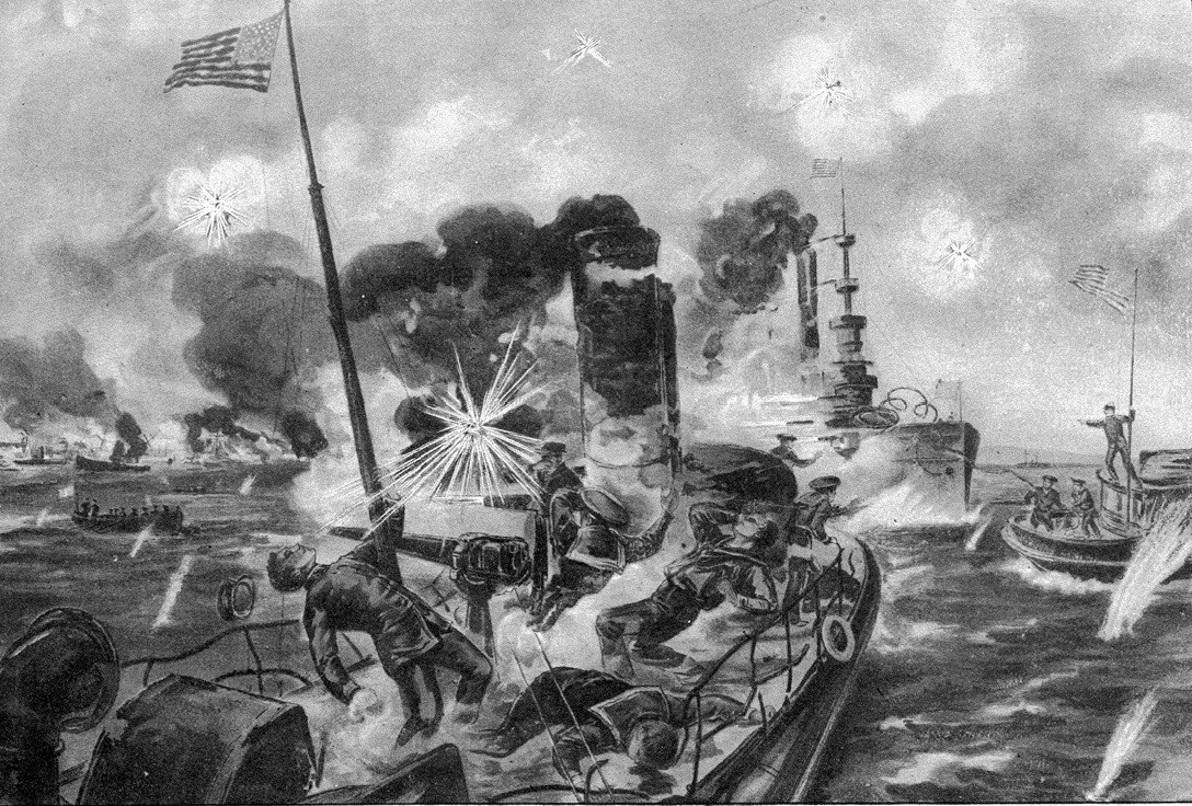 An artist's rendition of Ensign Worth Bagley's death at the Battle of Cardenas Bay.