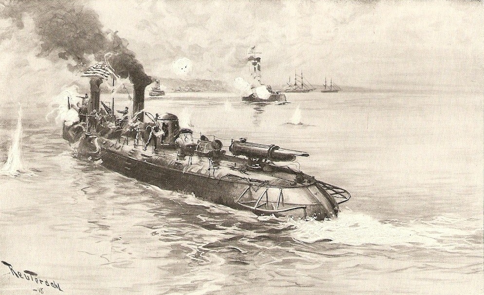 An engraving of the Battle of Cardenas Bay which  took place on 11 May 1898.