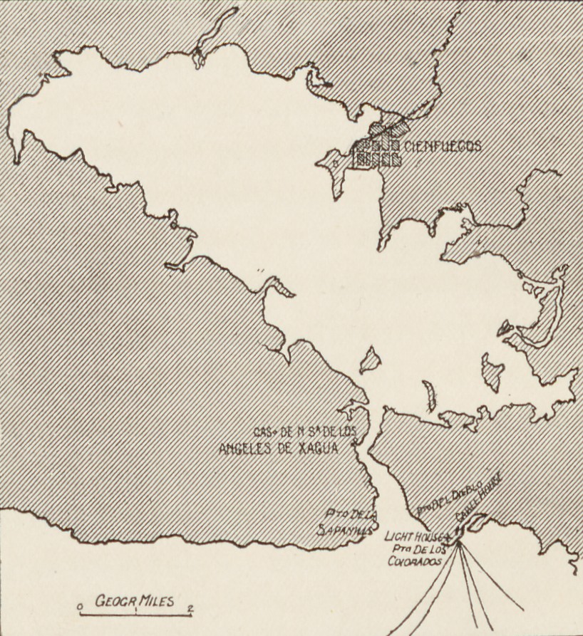A contemporary map of Cienfuegos Harbor where cable-cutting operations took place.