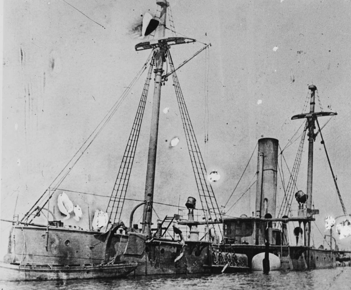 A picture of the scuttled Spanish ship Isla de Cuba in Manila Bay.