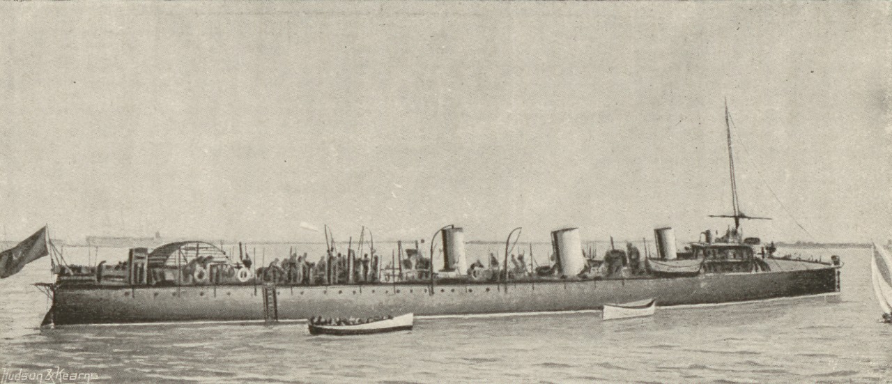 A picture of the Spanish torpedo boat destroyer Pluton which was sunk on July 3, 1898.
