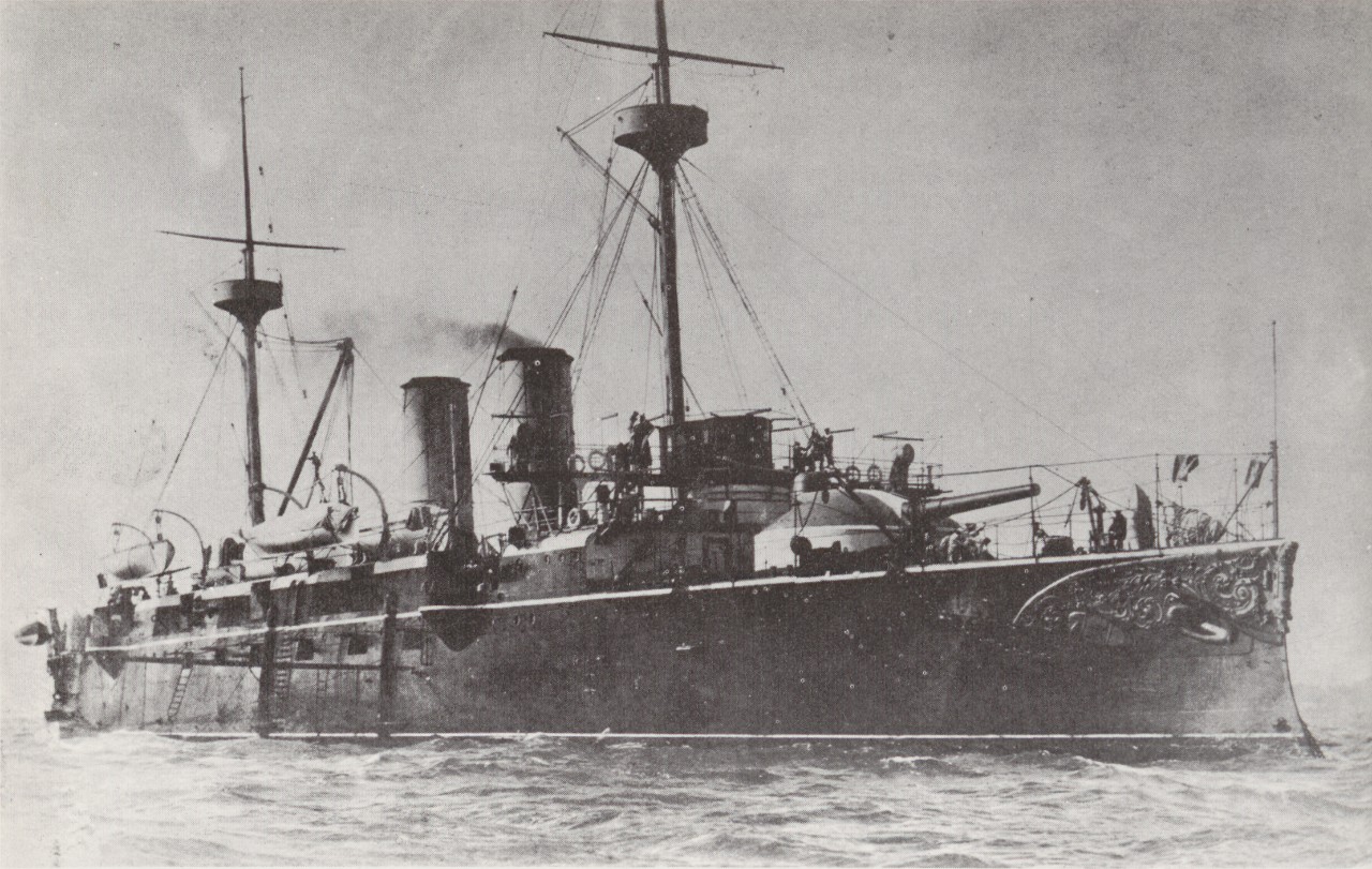 A picture of the Spanish ship Vizcaya which was destroyed at the Battle of Santiago de Cuba.