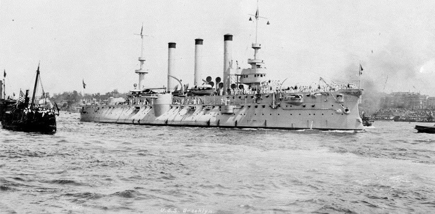 A picture of the USS Brooklyn which was the flagship of Commodore Winfield S. Schley.