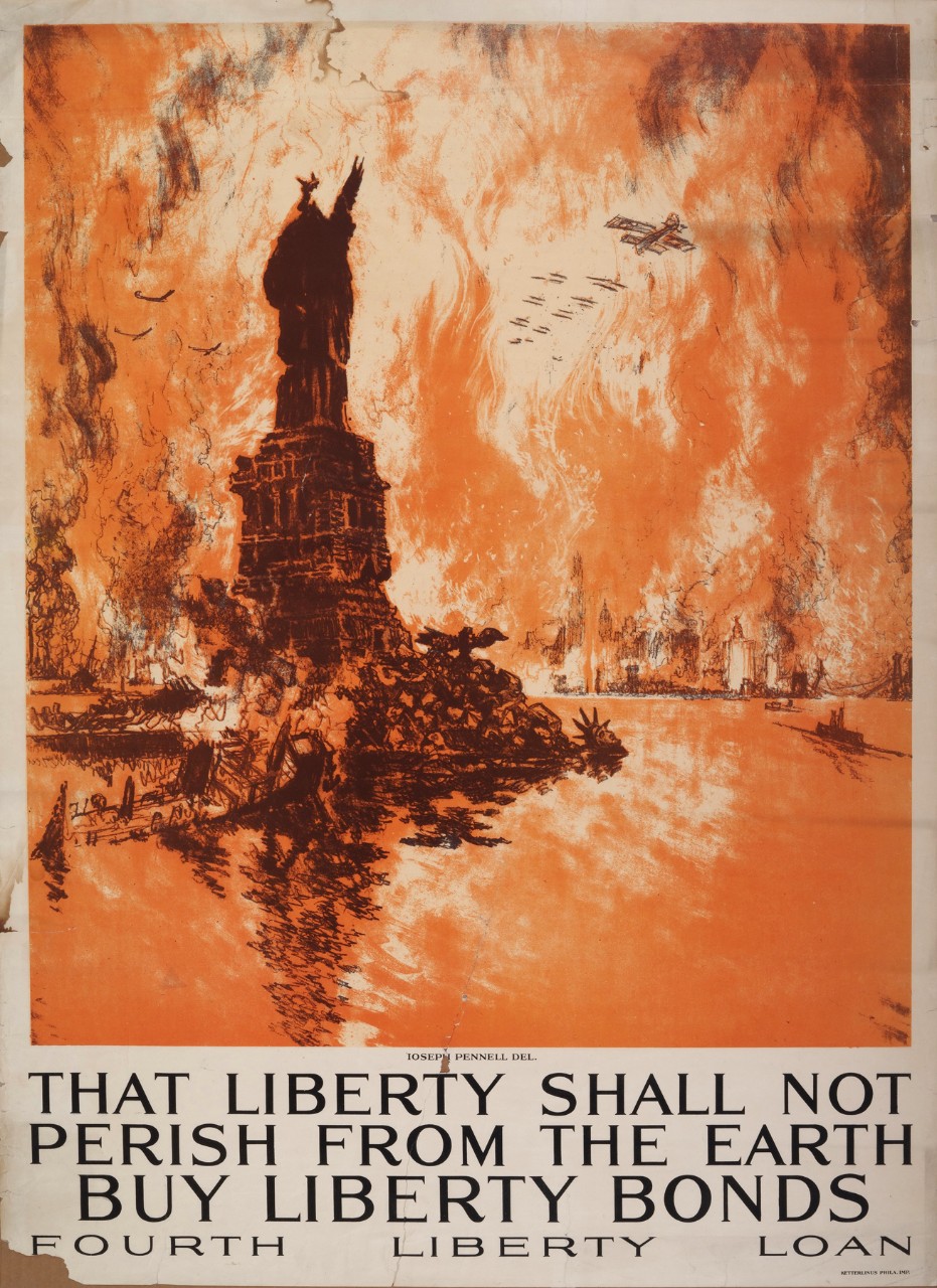 Poster depicting America engulfed in flames