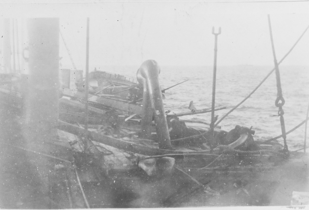 Photograph of Santee after being struck by a torpedo