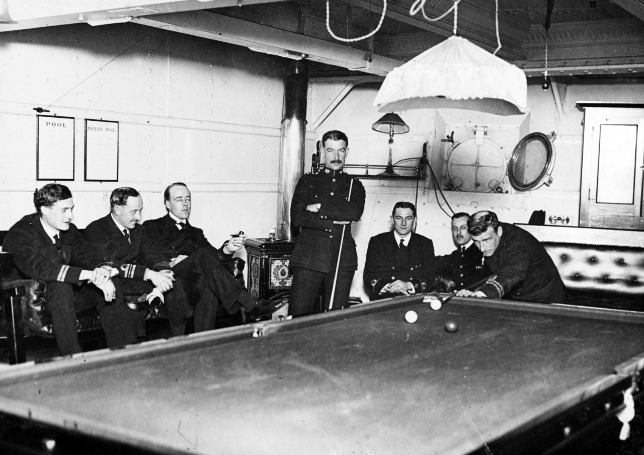 Photograph of naval officers playing pool