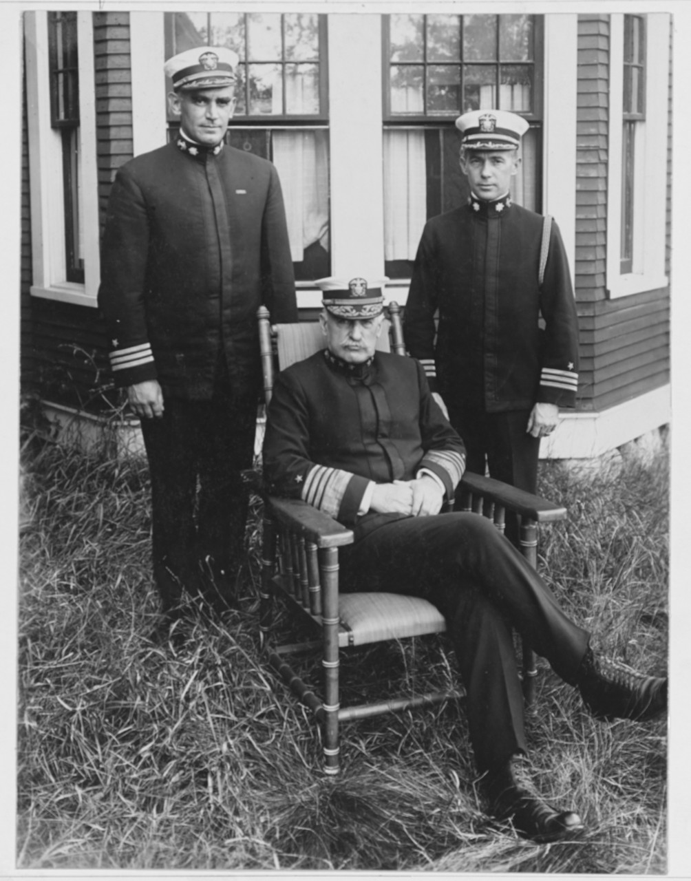 Photogrpah of Benson with his aide and another naval officer
