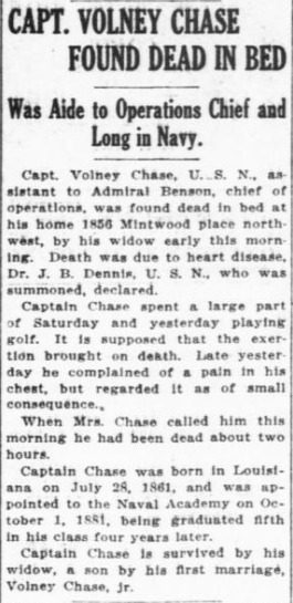 Newspaper report of Capt. Chase's death