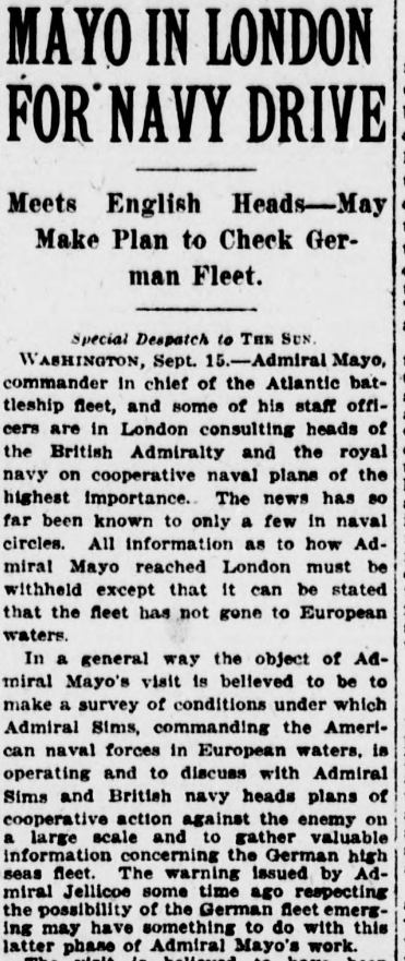 New York Sun article on Adm. Mayo's visit to London