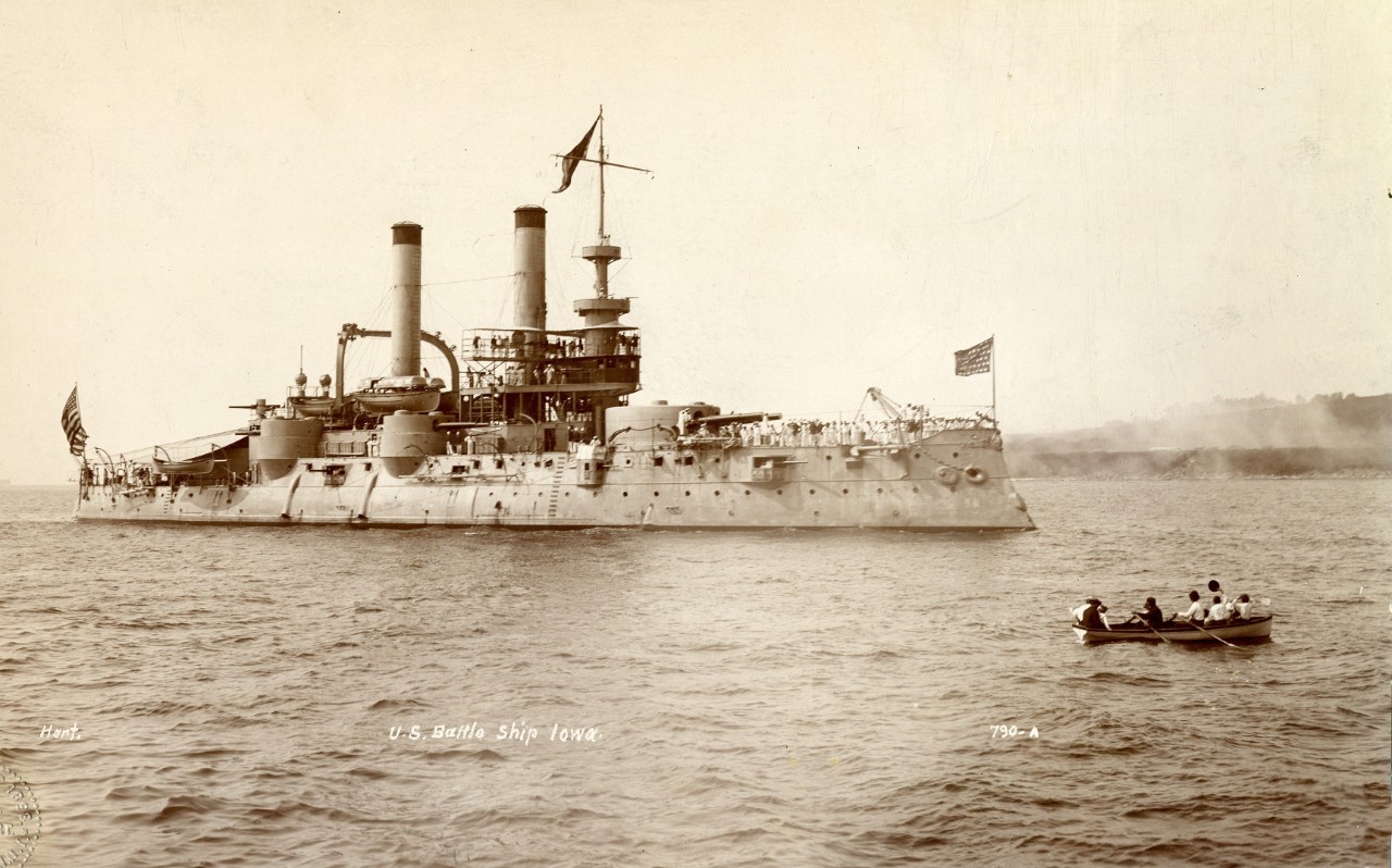 (Battleship # 4) In New York Harbor during the Spanish-American War Victory Fleet Review, August 1898. Photographed by E.H. Hart, Brooklyn, New York. U.S. Naval History and Heritage Command Photograph
