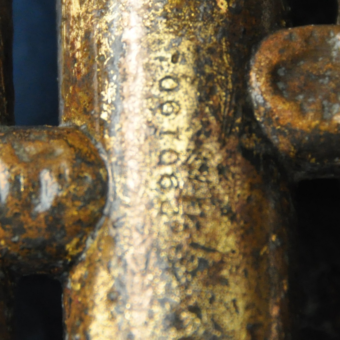 <p>Close up of USS <i>Houston</i> trumpet second valve with the numbers &quot;290190&quot; engraved into the valvue</p>
