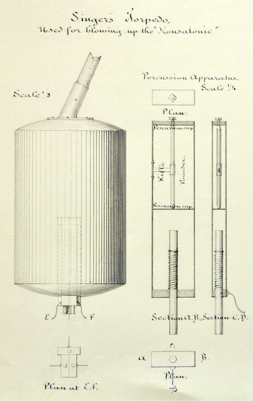 Civil War era drawing of the Singer torpedo designed for H. L. Hunley