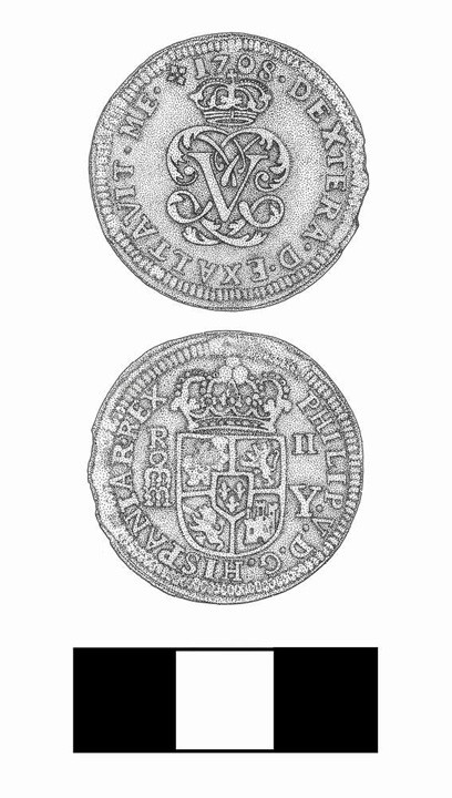 Figure 4 An archaeological illustration of the silver coin: top, obverse view; bottom, reverse view