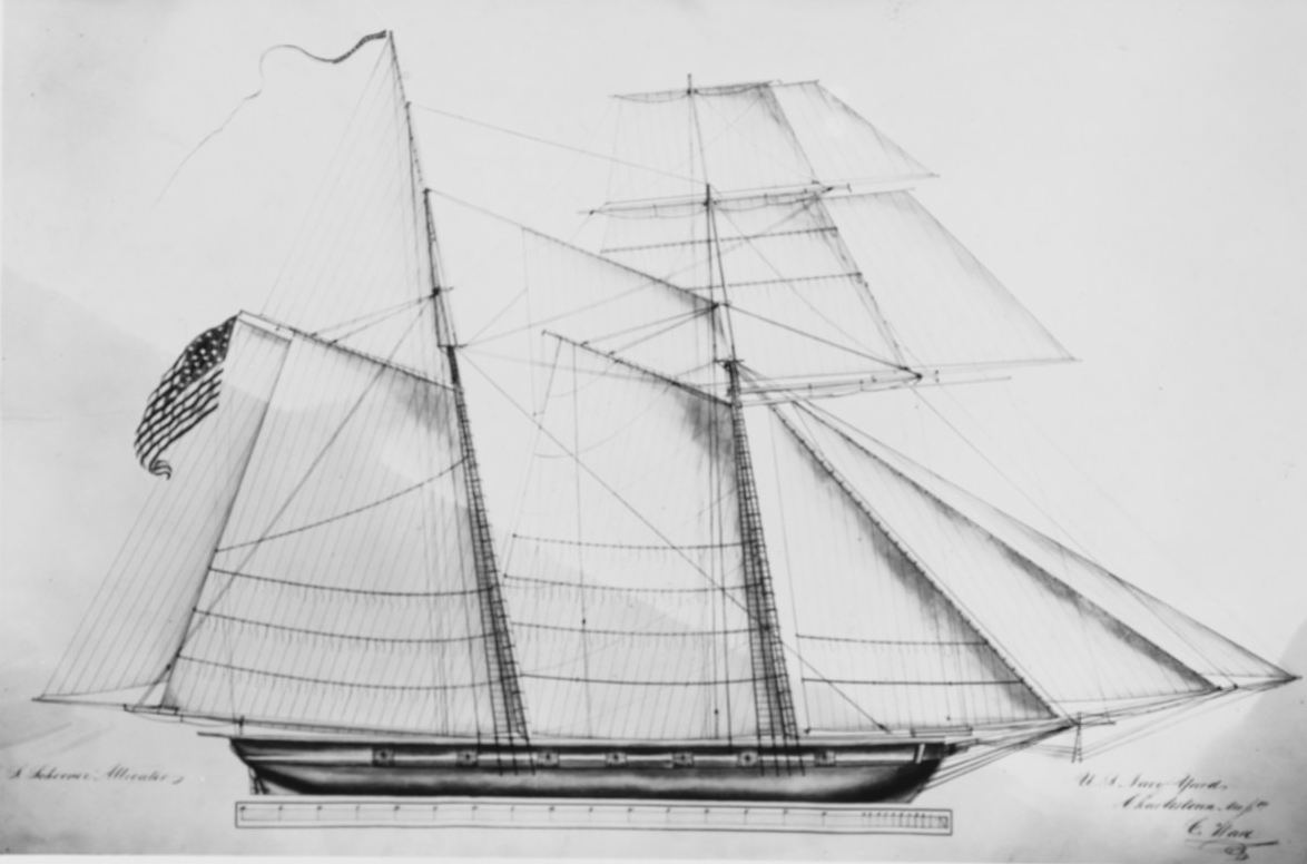 Drawing of spars and sails on USS Alligator
